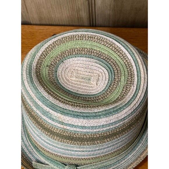 Som-her Nuetral Tan Green Panama Fedora Hat Striped Band size large L NWG - Picture 4 of 6